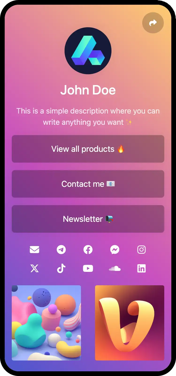 Screenshot of Bluetree Card examples